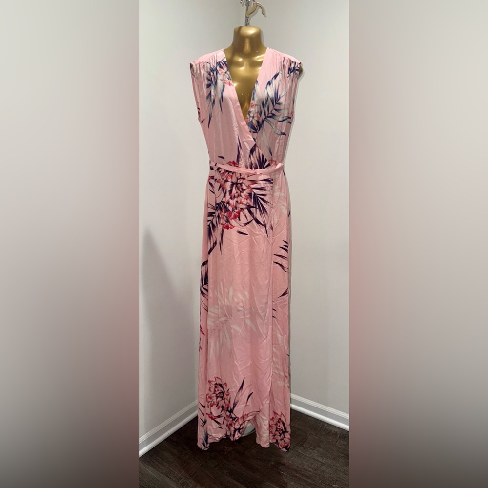 Yumi Kim Pink Floral Maxi Dress | Faux Wrap V-Neck | Size M